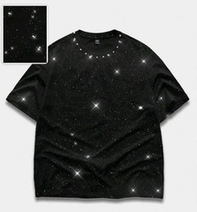 New Men Luxury Sequin Glitter Fashion Black Rivet T-Shirt High Quality