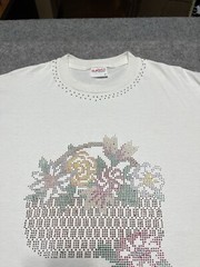 Vintage Beaded Flower Basket Single Stitch Cream Color Shirt XL Sunbelt