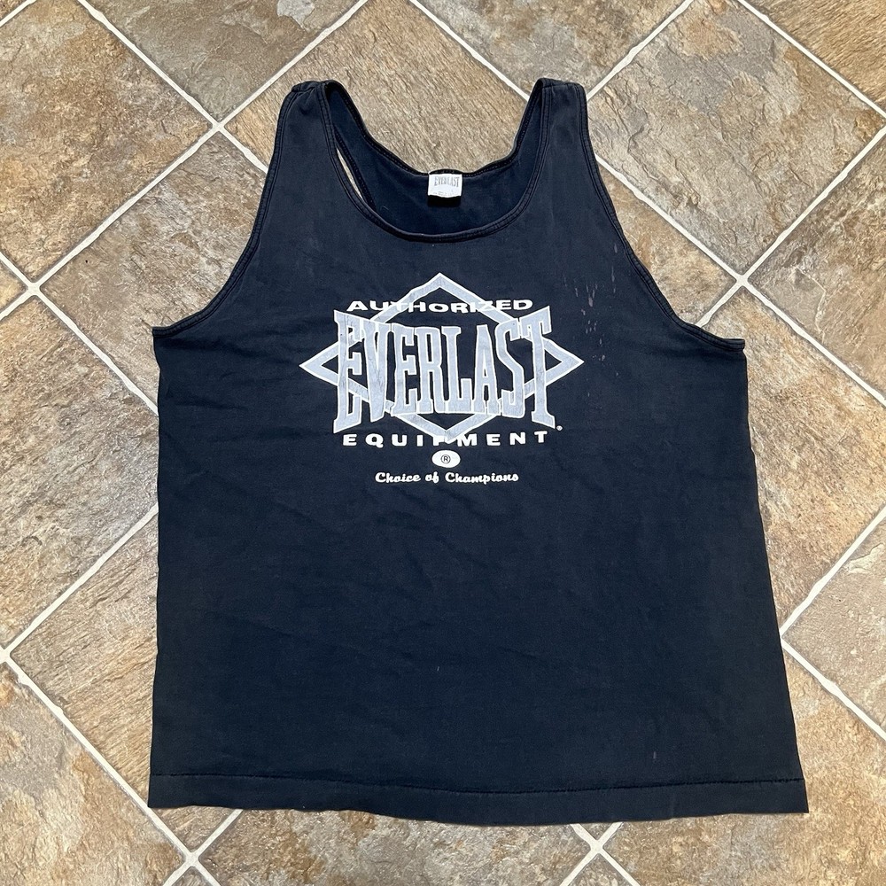 VINTAGE Everlast Boxing T-Shirt Mens Size L Black Stringer Muscle Tee 90s