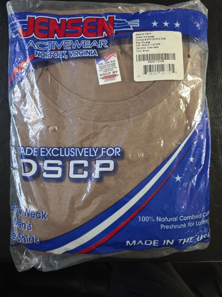 DSCP Army Brown Mens XXL 3-pack T Shirts, Jensen Co, 100% Combed Cotton NEW USA