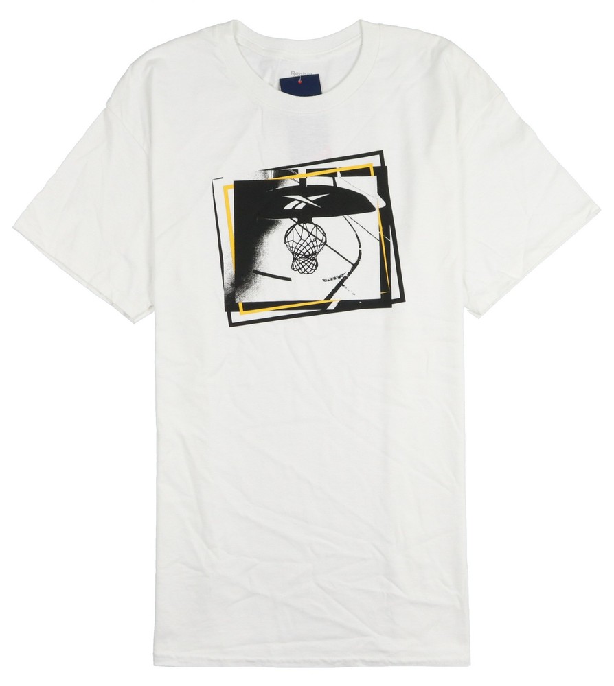 REEBOK Basketball Hoop Logo T-Shirt sz 2XL XX-Large White Black Yellow