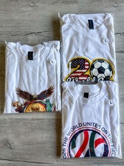 Men’s White Crew Neck Short Sleeve Graphic Print Soccer T-Shirt size L bundle
