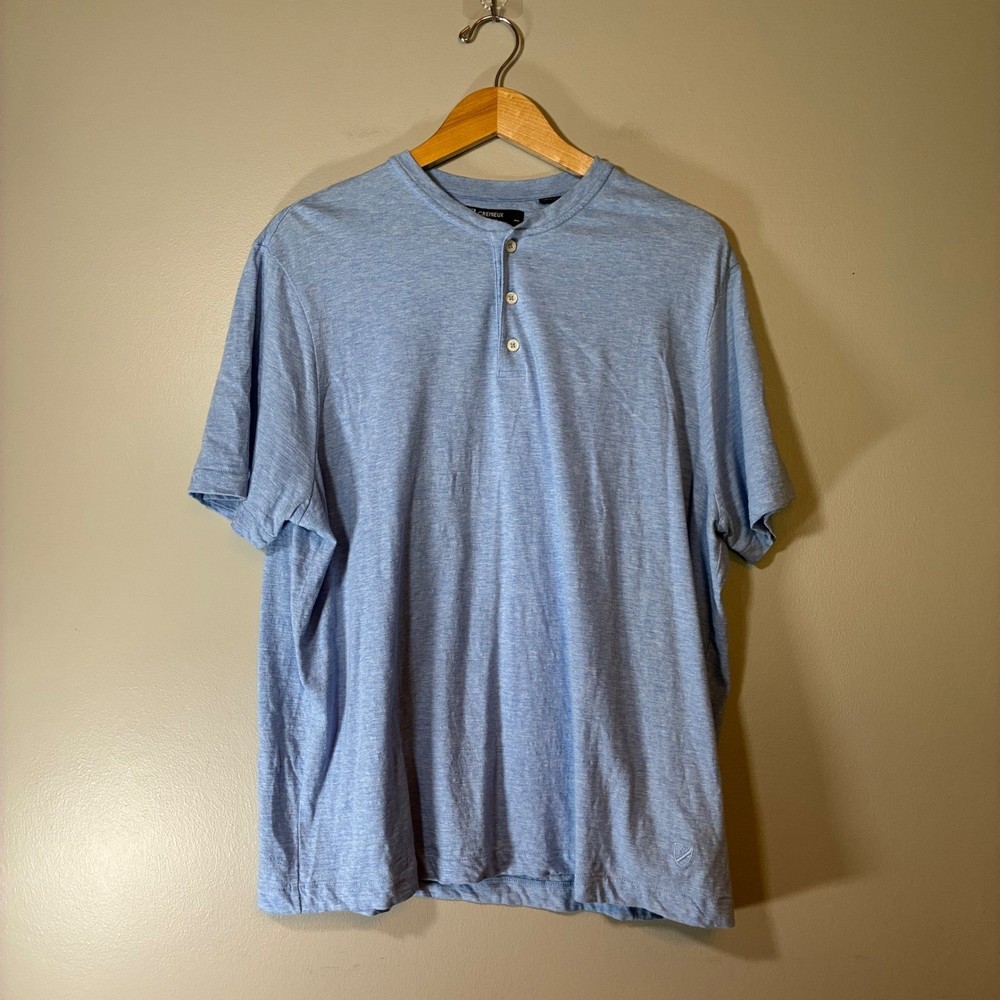Cremieux Classics Mens XL Blue Heathered Cotton Short Sleeve Henley Shirt Logo