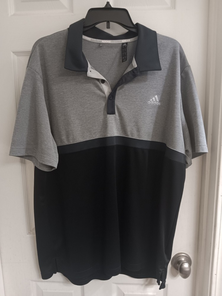 Adidas Shirt Mens XL Henley Collar Short Sleeve Gray Black Casual Lagenlook