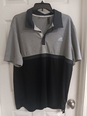 Adidas Shirt Mens XL Henley Collar Short Sleeve Gray Black Casual Lagenlook