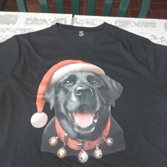 Holiday Time Men’s Santa Black Lab T-Shirt Sz XL Tee
