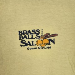 Vintage Brass Balls Saloon Shirt Mens Large Yellow Royal Ocean City 80s Graphic