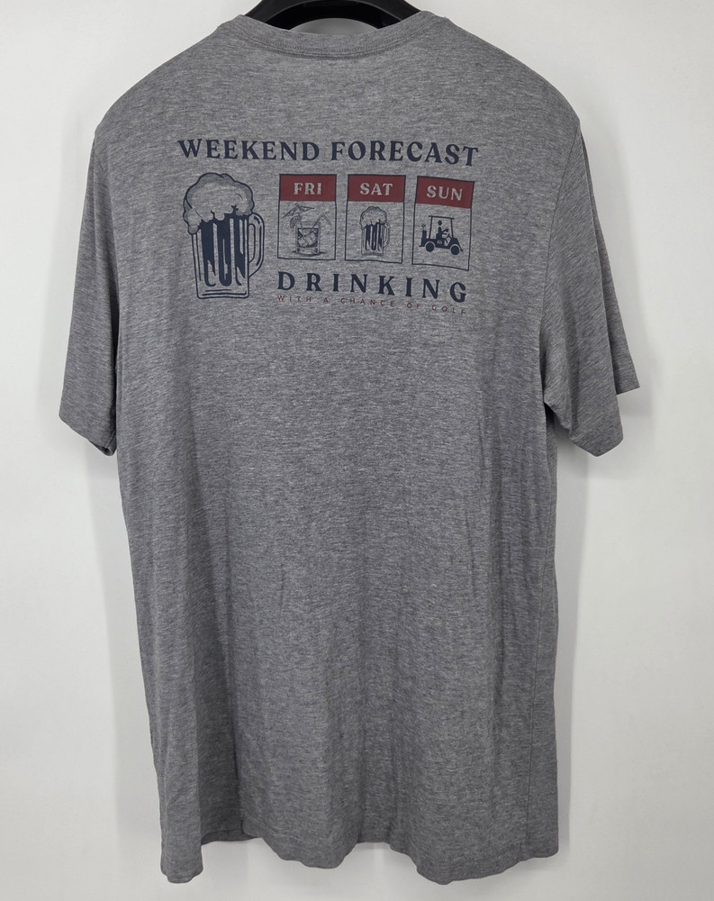 Travis Mathew Short Sleeve T-Shirt Weekend Drinking Forecast Men Size Large Gray