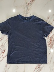 Theory Shirt Men’s Medium Textured Blue Microcheck Cotton Short Sleeve Slim Fit