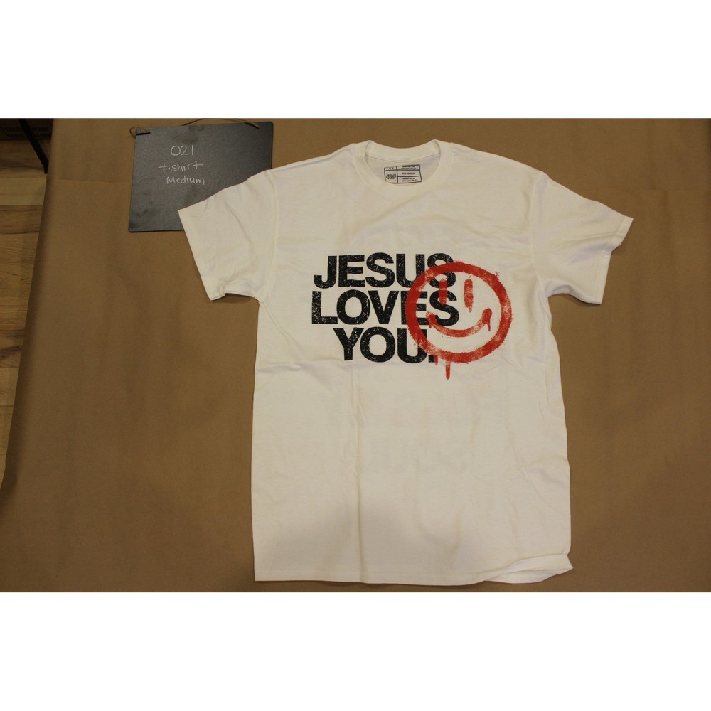 Jesus Loves You Saved By Grace Smiley Face Graphic T-Shirt White Medium