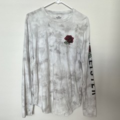 Hollister Men’s Crew Neck Long Sleeve Tie-Dye Rose Graphic T-Shirt L Gray/White