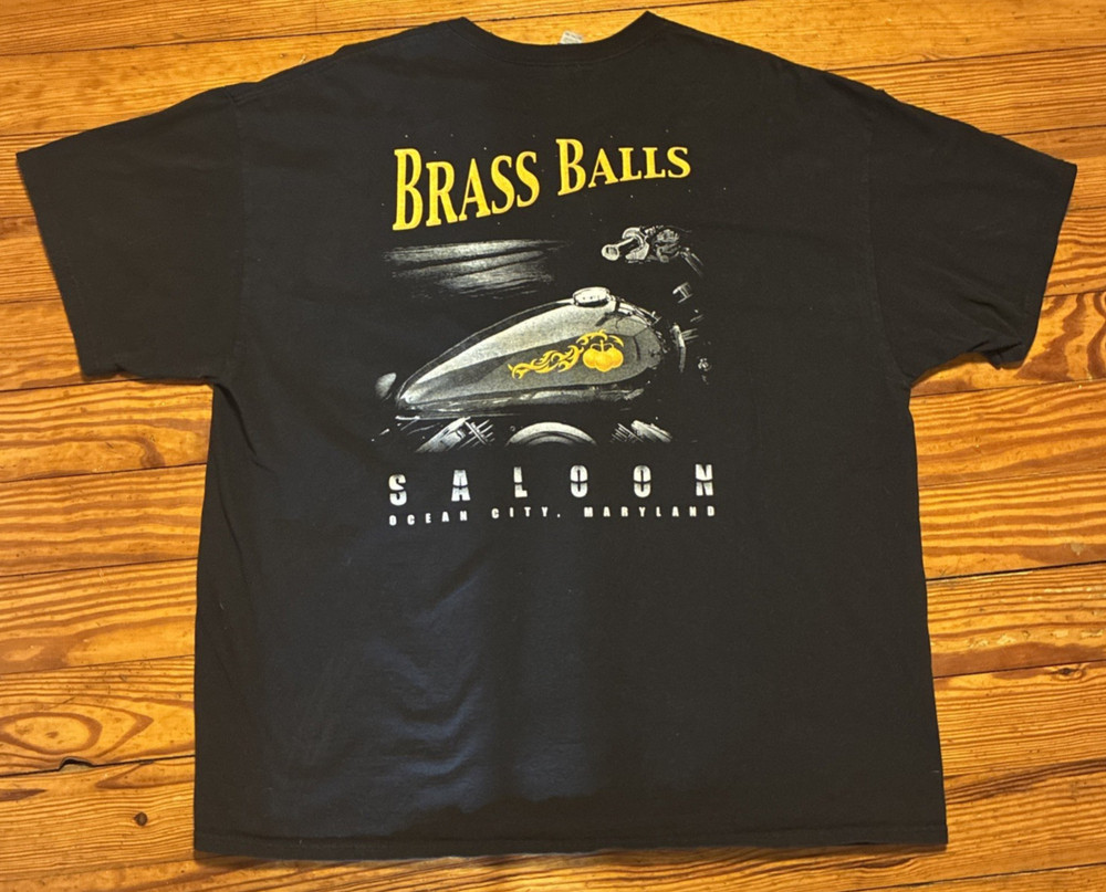 Brass Balls Saloon Ocean City MD Shirt Men’s 2XL 90’s Motorcycle Biker Bar Black