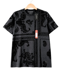 GUESS Men’s Size M Black Paisley Flocked T-Shirt Velvet Short Sleeve NWT
