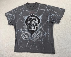 Represent Shirt Mens Medium Louder Than Hell Gray Grim Reaper Lightning Skull