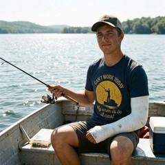 Mens Can’t Work Today My Arm Is In A Cast T-Shirt Funny Fishing Tee