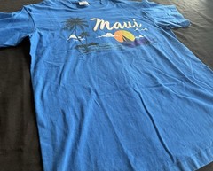 Vintage Sof Tee Mens M Blue T-Shirt Maui Print Made in USA Single Stitch 90s