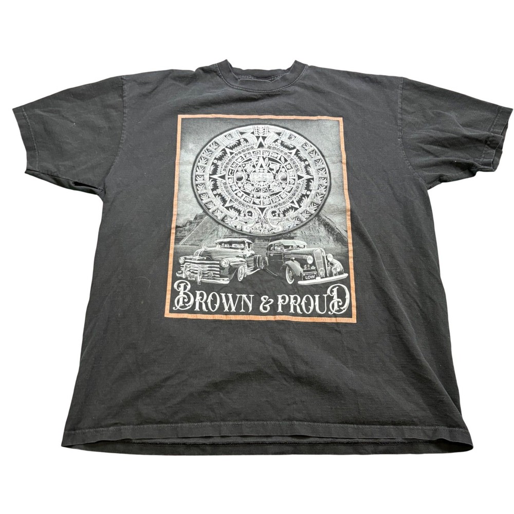 Shaka Wear Brown & Proud Lowrider Aztec Calendar Graphic T-Shirt Black Mens 3XL