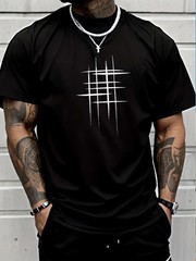Men’s Casual Short Sleeve T-Shirt – Round Neck, Soft Polyester Fabric, Geometric
