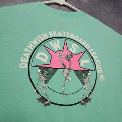 VTG Deathwish Skateboard League T-Shirt Mens Large Green Skeleton DWSL Skate Tee
