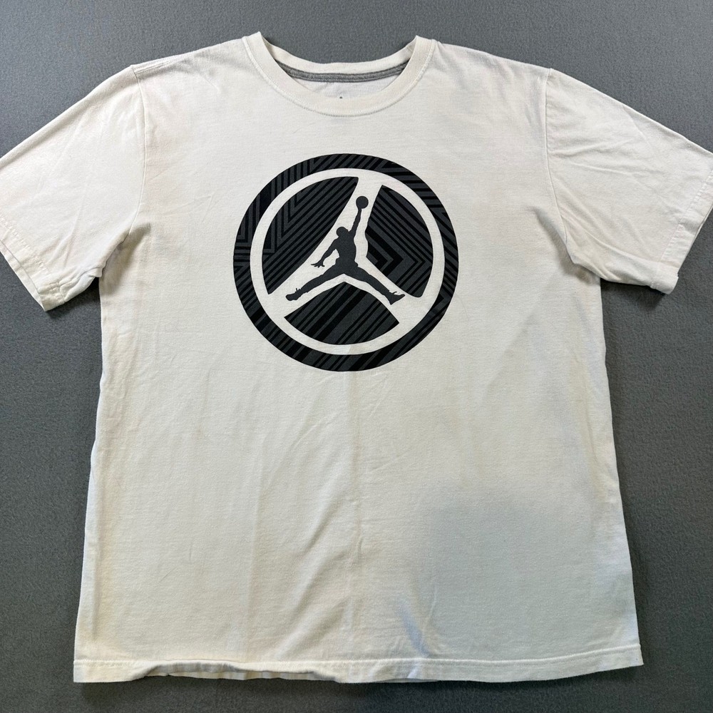 Jordan Brand Mens White Jumpman Logo Graphic T-Shirt Size Large L Cotton Tee