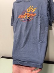 Supreme FW17 Flames Blue T-Shirt Size Medium Distressed Faded See Pics