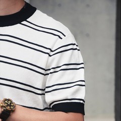 Men’s Retro Knitted Tencel Contrasting Horizontal Stripe Short Sleeved T-Shirt