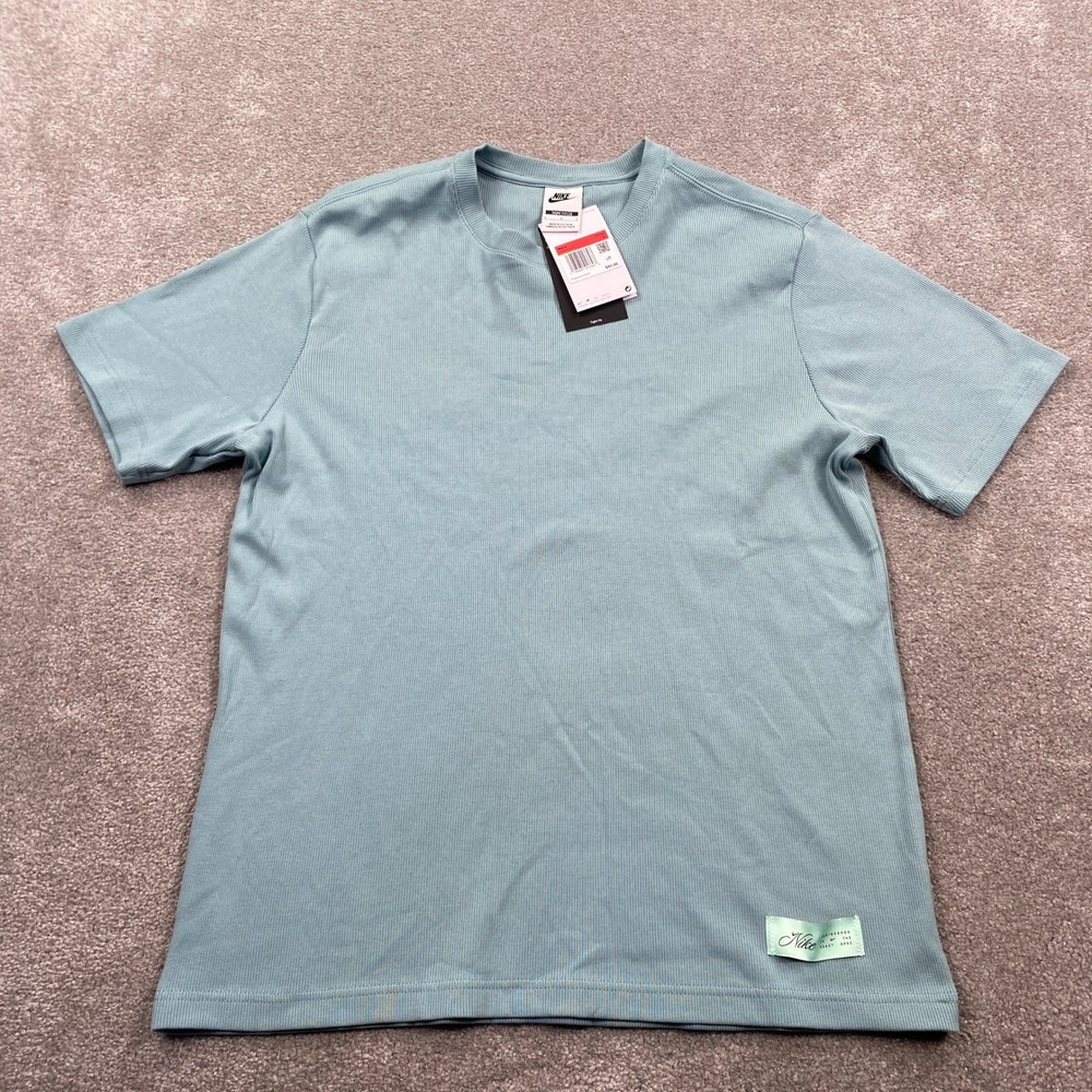 Nike T-Shirt Mens Large Teal Blue New Tight Fit Ribbed Cotton HQ9250-017