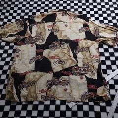 Vintage Harley Davison biker Hawaiian style all over print button up Shirt 3XL
