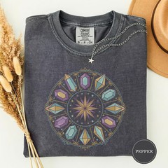 Crystal Grid Zodiac Wheel Comfort Tee Astrology Spiritual Design