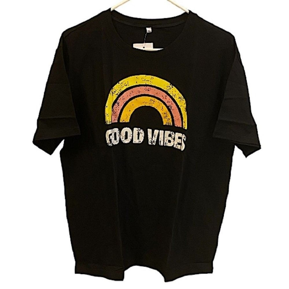 Good Vibes Mens T-shirt Size XL Bohemian Retro Boho Rainbow