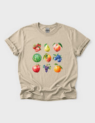 Watercolor Fruit Collage Graphic Tee Adult Nature Farm Fresh Food Lover Tshirt