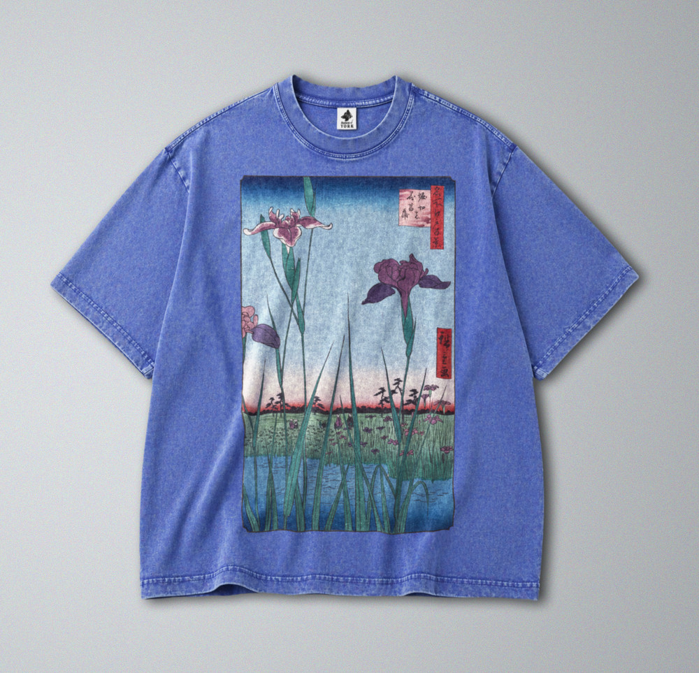 100% Cotton Tee – Unisex Retro Oversized Fit – Japanese Iris Garden Print