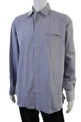 Donna Karan New York Mens Point Collar Striped Cotton Dress Shirt Size L
