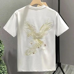 Men’s Phoenix Embroidery Short Sleeve T-Shirt Summer Breathable Casual Tee