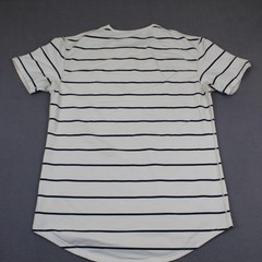 BYLT Shirt Mens Large White Striped Drop Cut S/S Lux Curved Hem Crewneck Tee