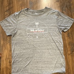 Hurley Men’s Gray Graphic Logo Cotton Crew Neck Short Sleeve T-Shirt, Size L