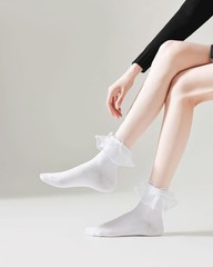 Lace Ruffle Frilly Socks for Women Lace Ankle Socks with Bow US Numeric 5 9 R…