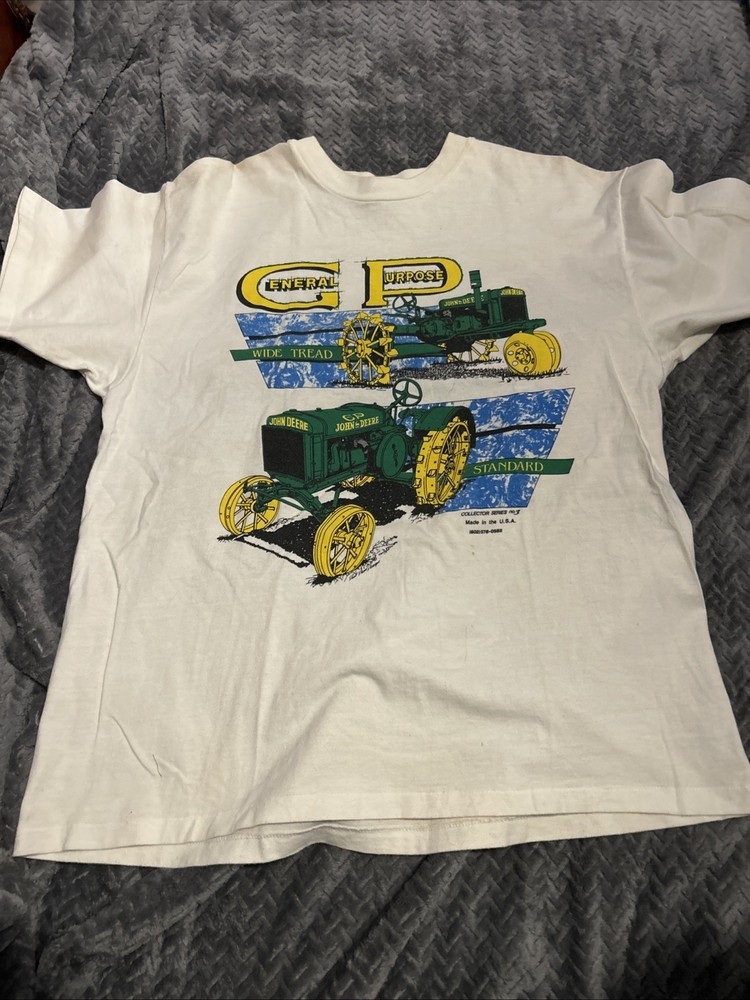 VTG Single Stitch John Deere GP General Purpose Antique Tractor T Shirt White XL
