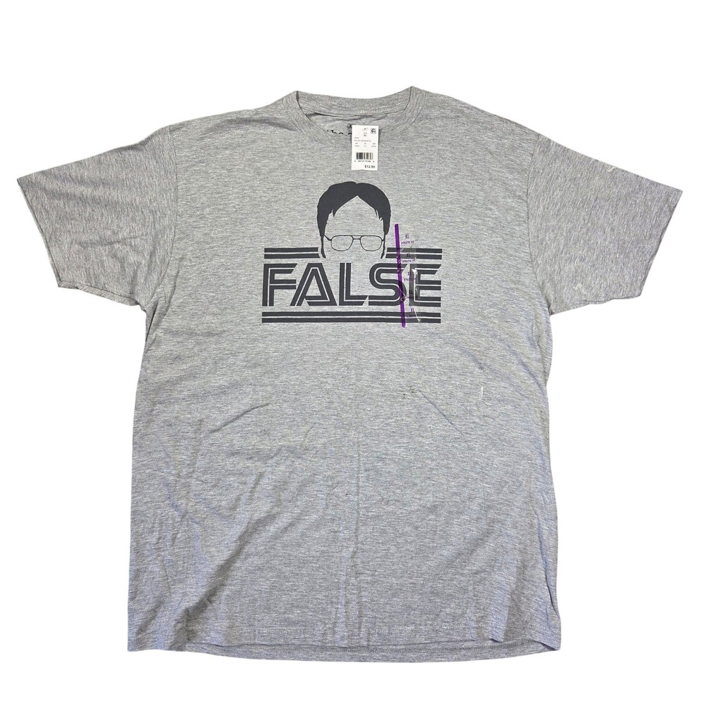 The Office Dwight Schrute False Graphic T-Shirt Mens XL Gray Ripple Junction NWT