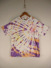GildanShirt Mens XL Tie Dye Spiral Purple Orange White Short Sleeve Cotton