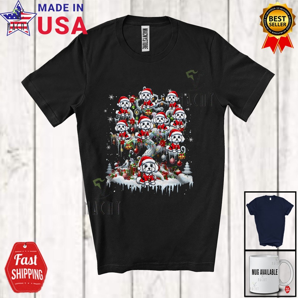 Maltipoos Santa On Christmas Tree Snow; Lovely Winter Matching Family T-Shirt