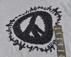 AGTAWH Men’s T-Shirt New M Gray Short Sleeve Crew Neck Graphic Peace Embroirery