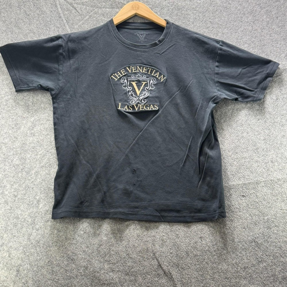 The Venetian Shirt Mens XL Black Las Vegas Embroidered Graphic Tee Crewneck