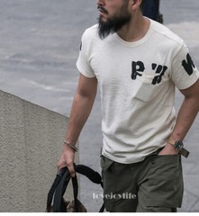 Bronson WW2 PW Pocket Tee Vintage Prison Style Short Sleeve T-Shirts Natural T