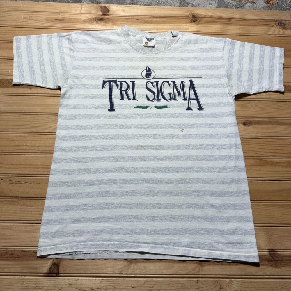Vintage 90s Tri Sigma Sorority Sailboat Single Stitch Striped T-Shirt Men’s XL