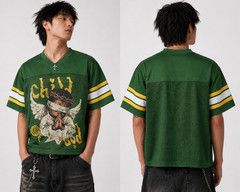 Men’s Oversized Cropped Mesh Jersey Green Streetwear Graphic Hip Hop Shirt