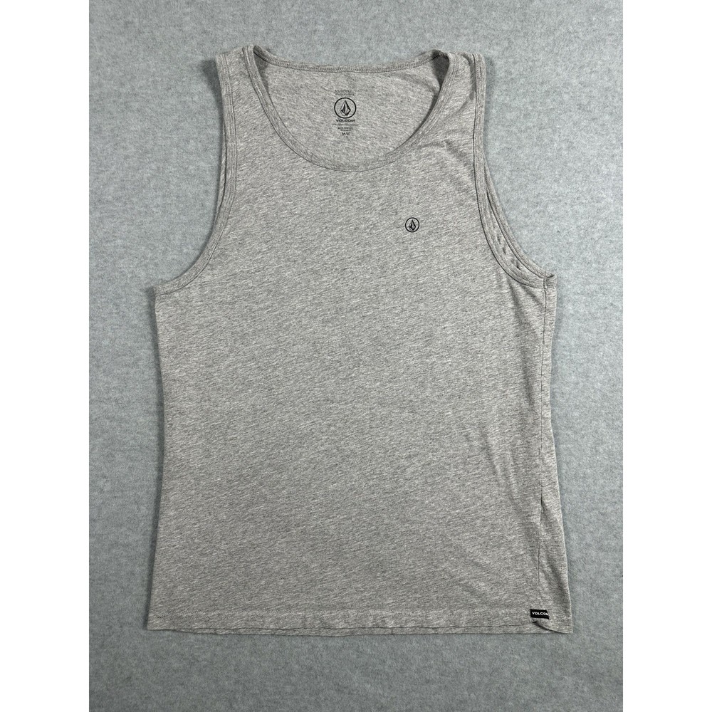 Volcom Tank Top Mens Medium Gray Modern Fit Cotton Blend Logo Sleeveless Casual