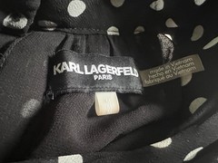 Karllagerfeld Blouse Women Medium Pleated Shirt Black White Polka Dot Top
