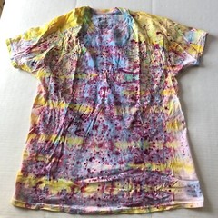 Hanes Red Yellow Blue Tie Dye Hippie T-Shirt Hand Dyed Sz L A3531