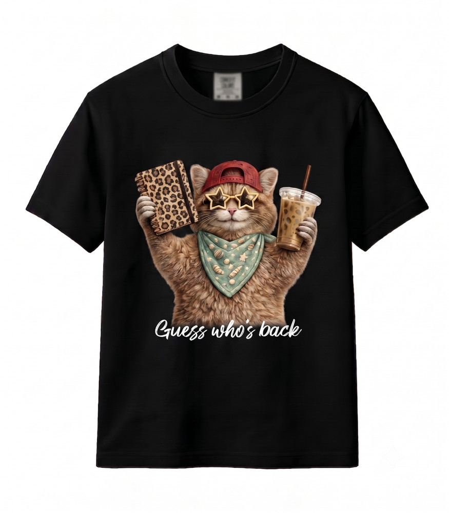 Guess Who’s Back Teacher Cat T Shirt Funny Back To School Graphic Charcoal Tee